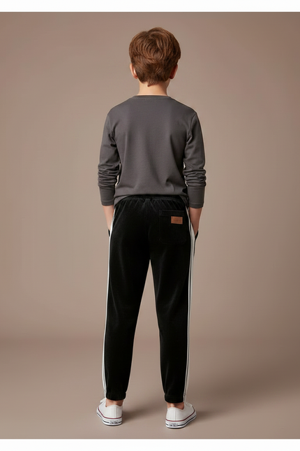 Pantalon Velours Noir Ample Décontracté Enfant - Cordé - vue 2