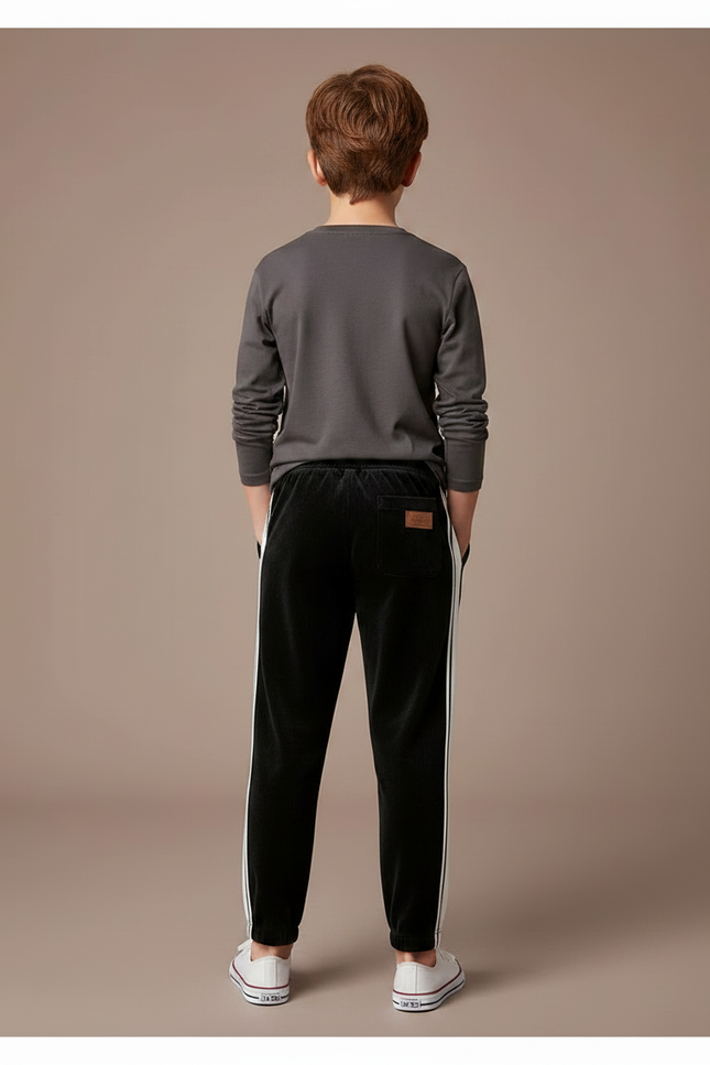Pantalon Velours Noir Ample Décontracté Enfant - Cordé - vue 2