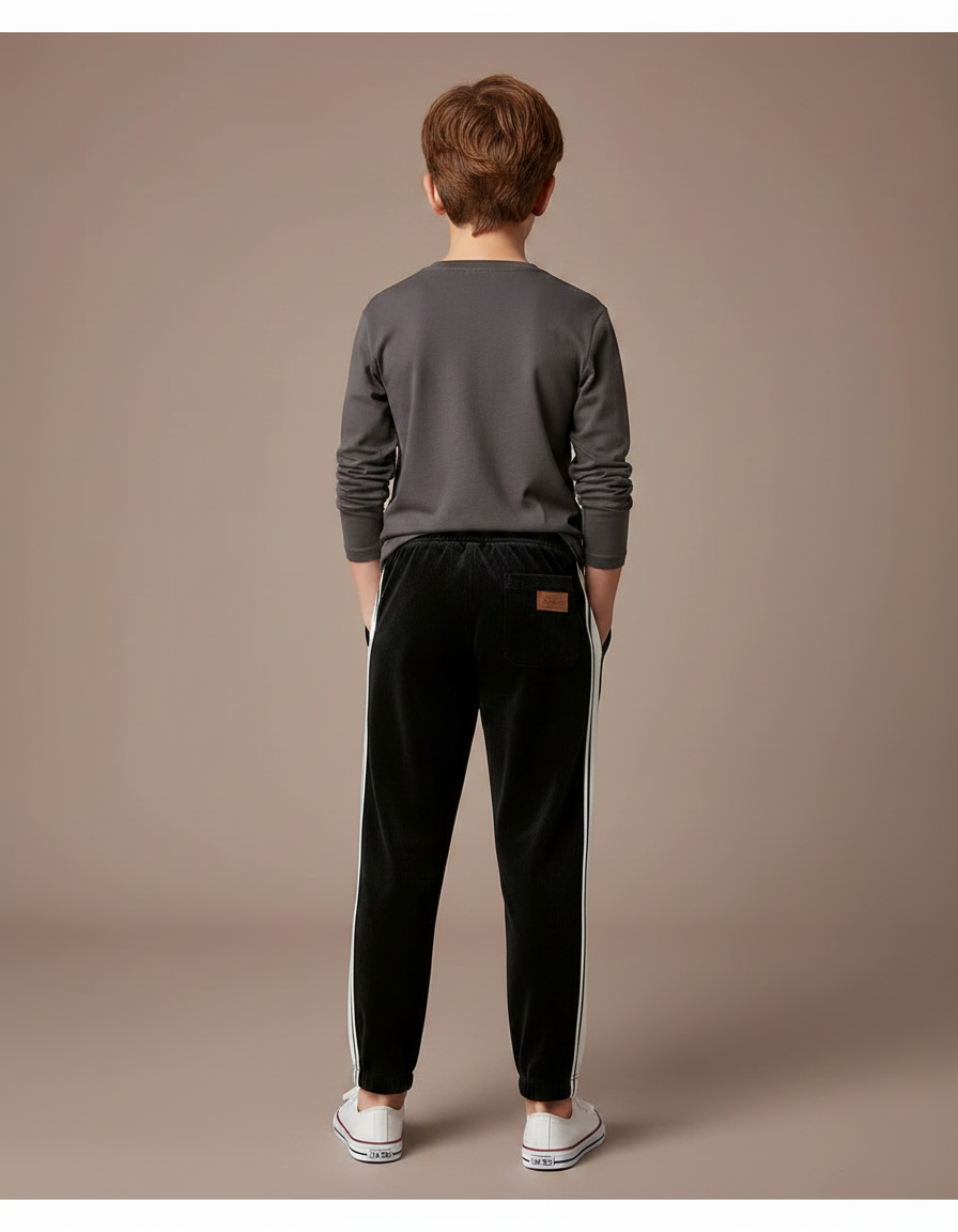 Pantalon Velours Noir Ample Décontracté Enfant - Cordé - vue 2