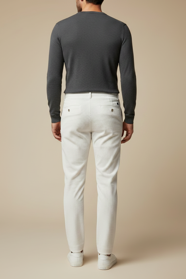 Pantalon Velours Côtelé Blanc Homme Slim Élégant - Cordé - vue 2