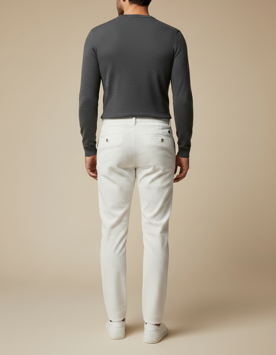 Pantalon Velours Côtelé Blanc Homme Slim Élégant - Cordé - vue 2