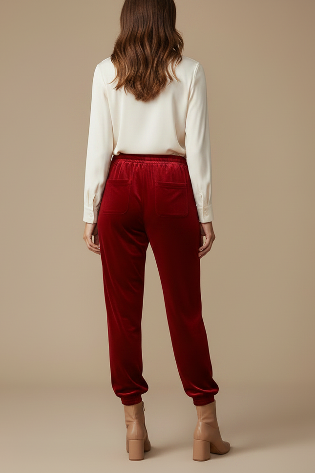 Pantalon Velours Stretch Femme - Rouge - vue 2