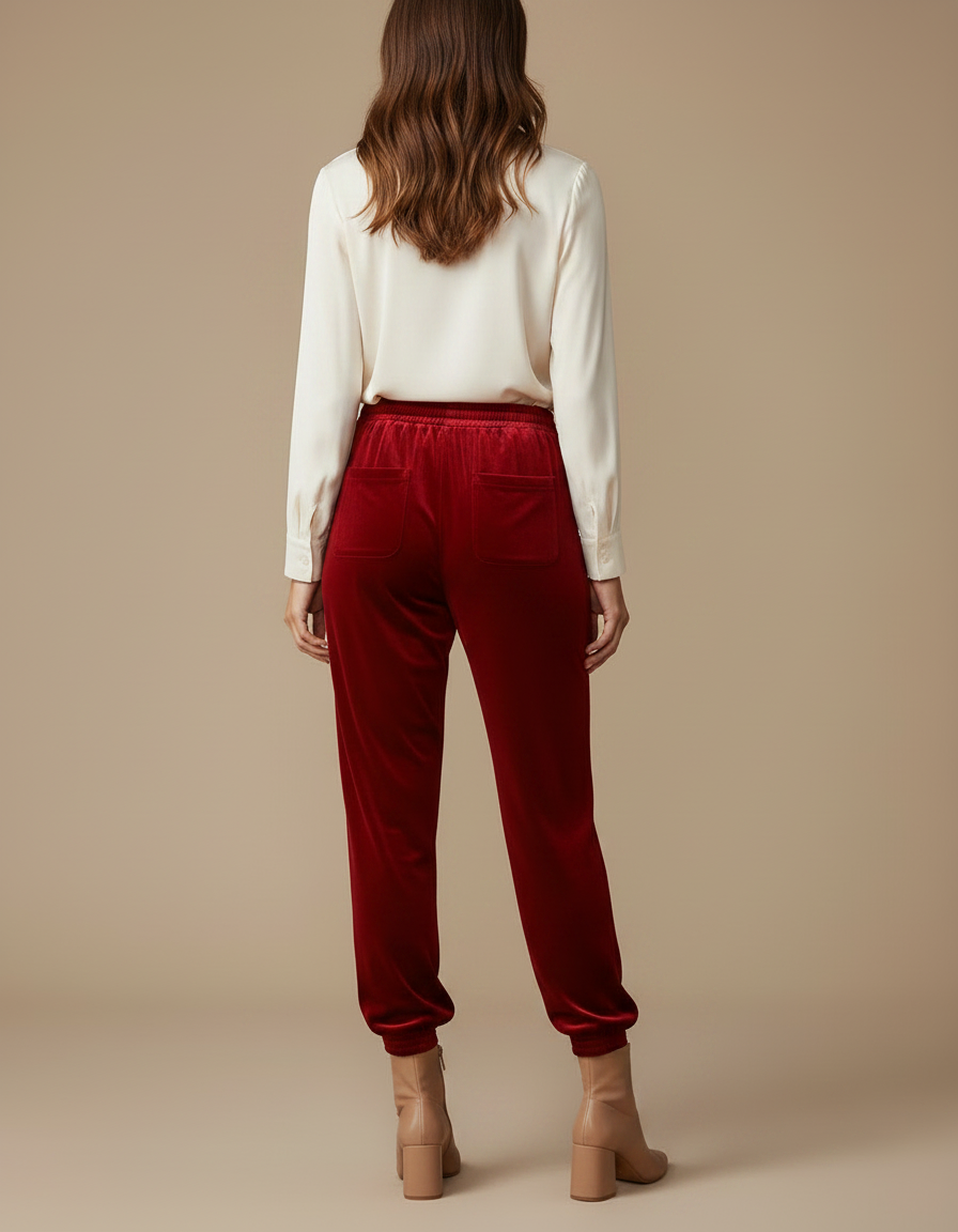 Pantalon Velours Stretch Femme - Rouge - vue 2