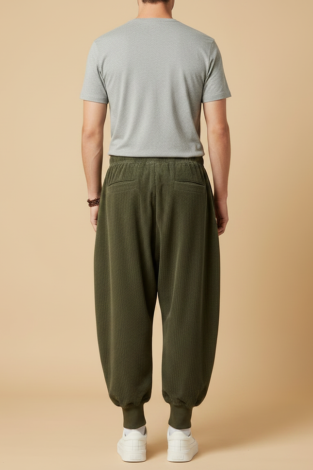 Pantalon Velours Côtelé Vert Ample Décontracté Harem - Cordé - vue 2