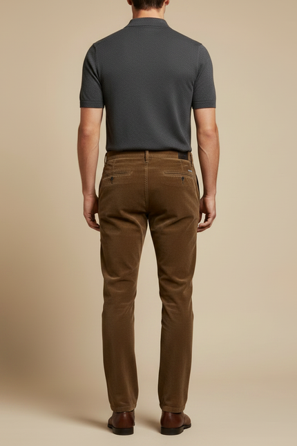 Pantalon Velours Homme Marron Droit Côtelé Fin - Cordé - vue 2