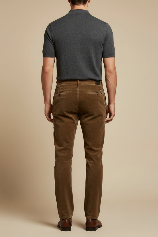 Pantalon Velours Homme Marron Droit Côtelé Fin - Cordé - vue 2