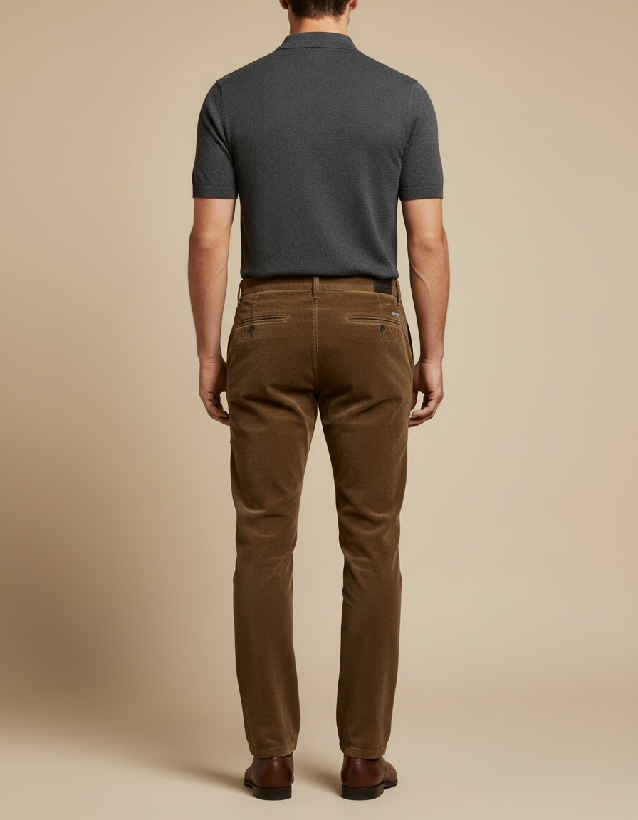 Pantalon Velours Homme Marron Droit Côtelé Fin - Cordé - vue 2