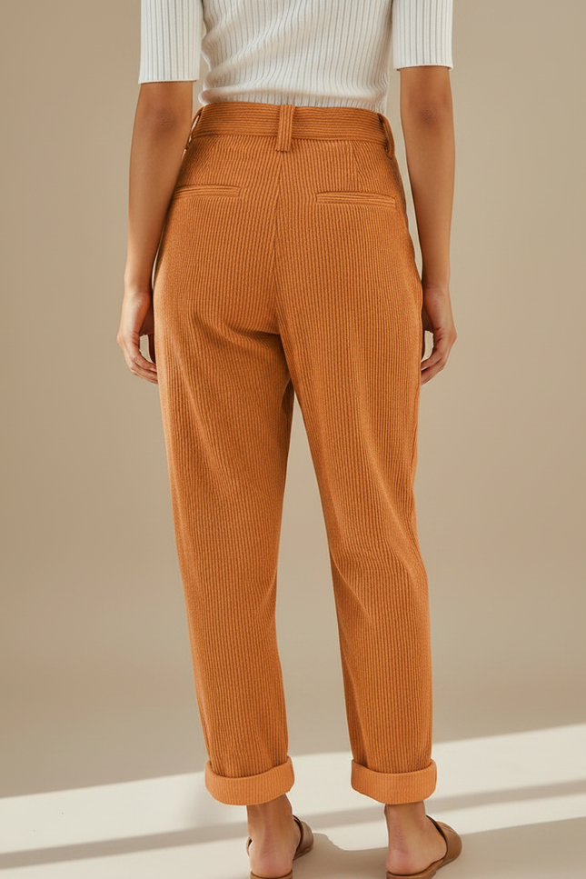 Pantalon Velours Rouille Femme - Orange Cordé - vue 2