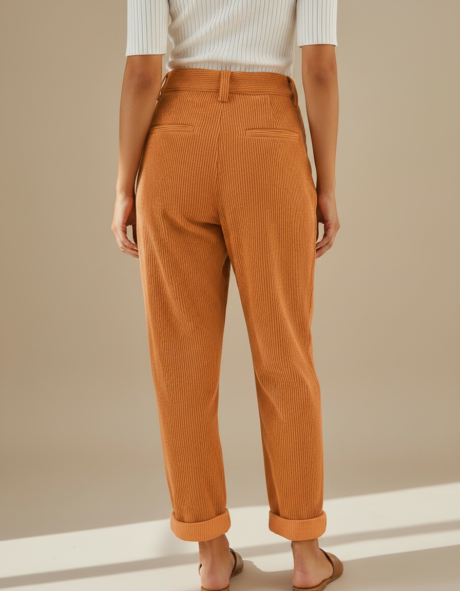 Pantalon Velours Rouille Femme - Orange Cordé - vue 2