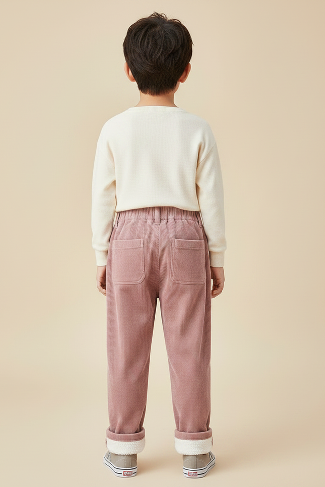 Pantalon Velours Rose Côtelé Doublé Chaud Ample Enfant - vue 2