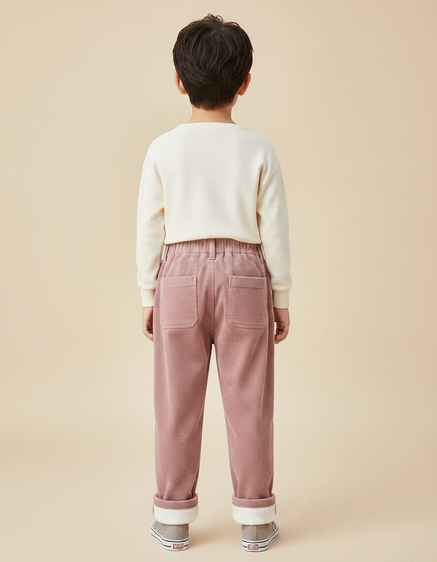 Pantalon Velours Rose Côtelé Doublé Chaud Ample Enfant - vue 2
