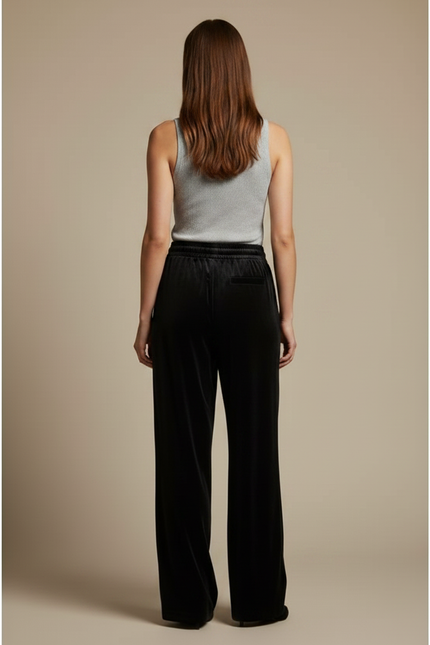 Pantalon Velours Noir Ample Femme Cordon Décontracté - vue 2