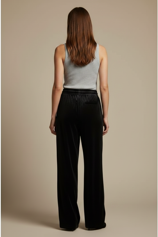 Pantalon Velours Noir Ample Femme Cordon Décontracté - vue 2