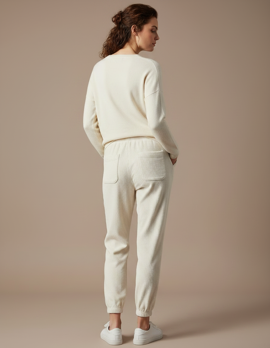 Ensemble Pantalon Velours Femme - Beige Cordé - vue 2