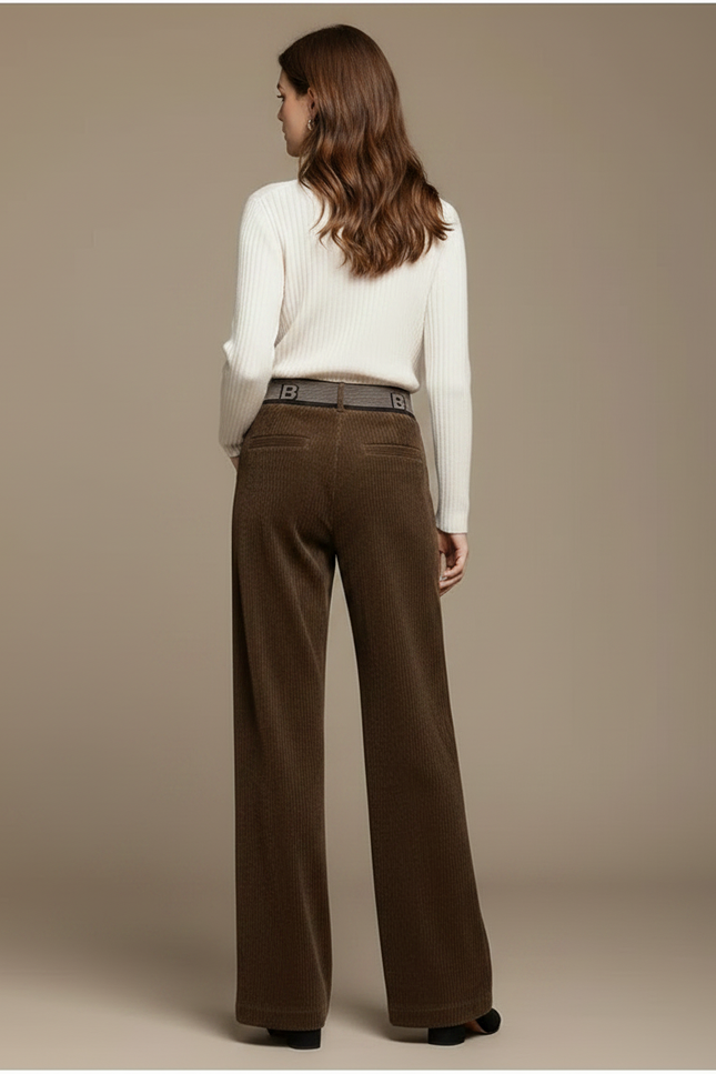 Pantalon Velours Marron Côtelé Large Taille Haute Femme - vue 2