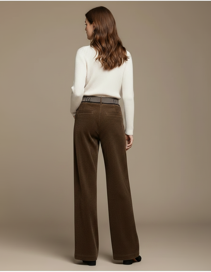 Pantalon Velours Marron Côtelé Large Taille Haute Femme - vue 2