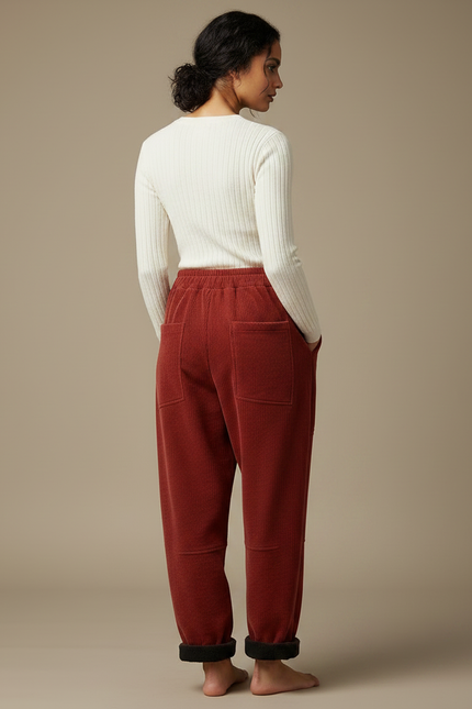 Pantalon Velours Côtelé Ample Rouge Hiver Femme - Bordeaux Cordé - vue 2