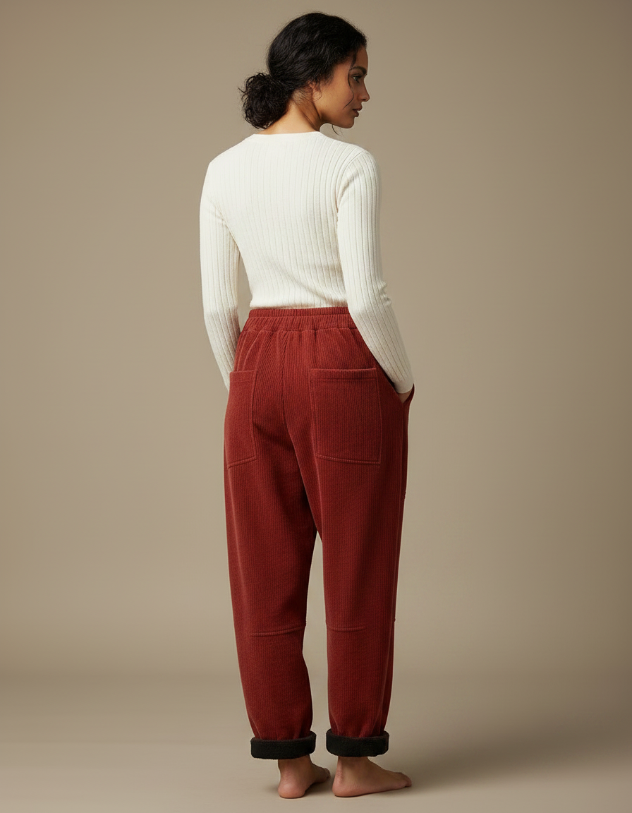 Pantalon Velours Côtelé Ample Rouge Hiver Femme - Bordeaux Cordé - vue 2