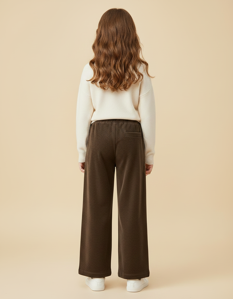Pantalon Velours Marron Ample Côtelé Décontracté Fille - Cordé - vue 2