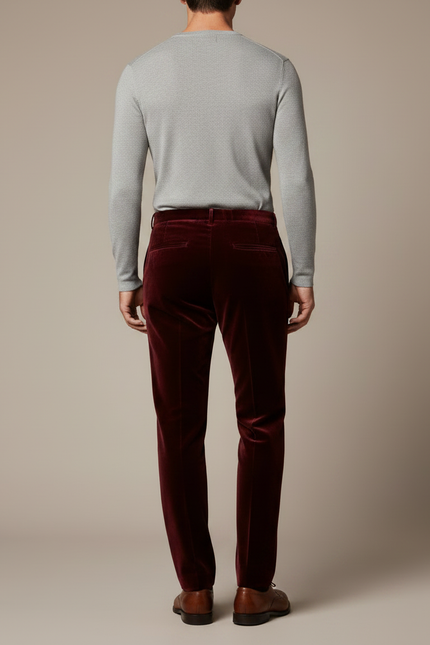 Pantalon Velours Bordeaux Homme Droit Élégant Classique - vue 2