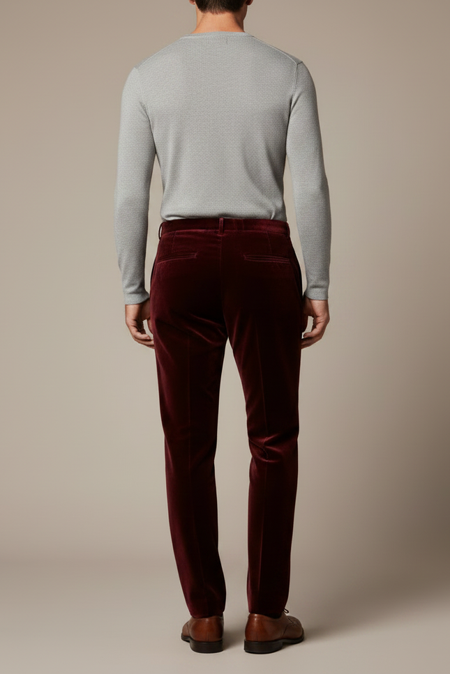 Pantalon Velours Bordeaux Homme Droit Élégant Classique - vue 2