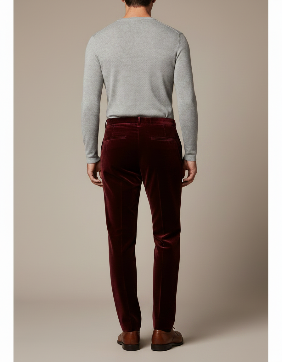 Pantalon Velours Bordeaux Homme Droit Élégant Classique - vue 2