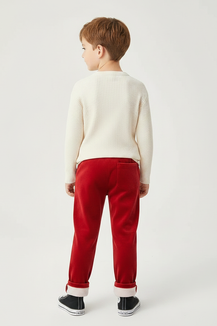 Pantalon Velours Rouge Brodé Doux Enfant Hiver - vue 2