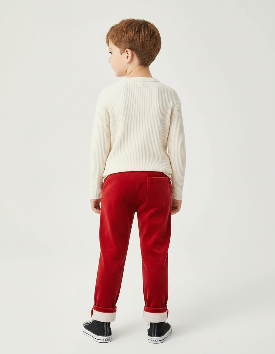 Pantalon Velours Rouge Brodé Doux Enfant Hiver - vue 2