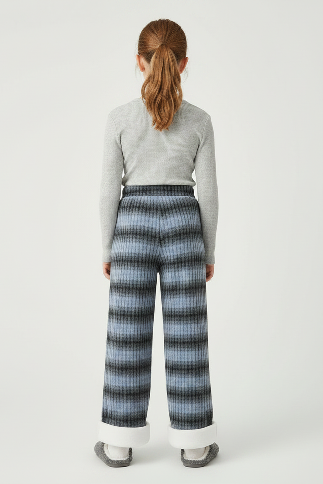 Pantalon Velours Rayé Bleu Gris Large Épais - Multicolore - vue 2