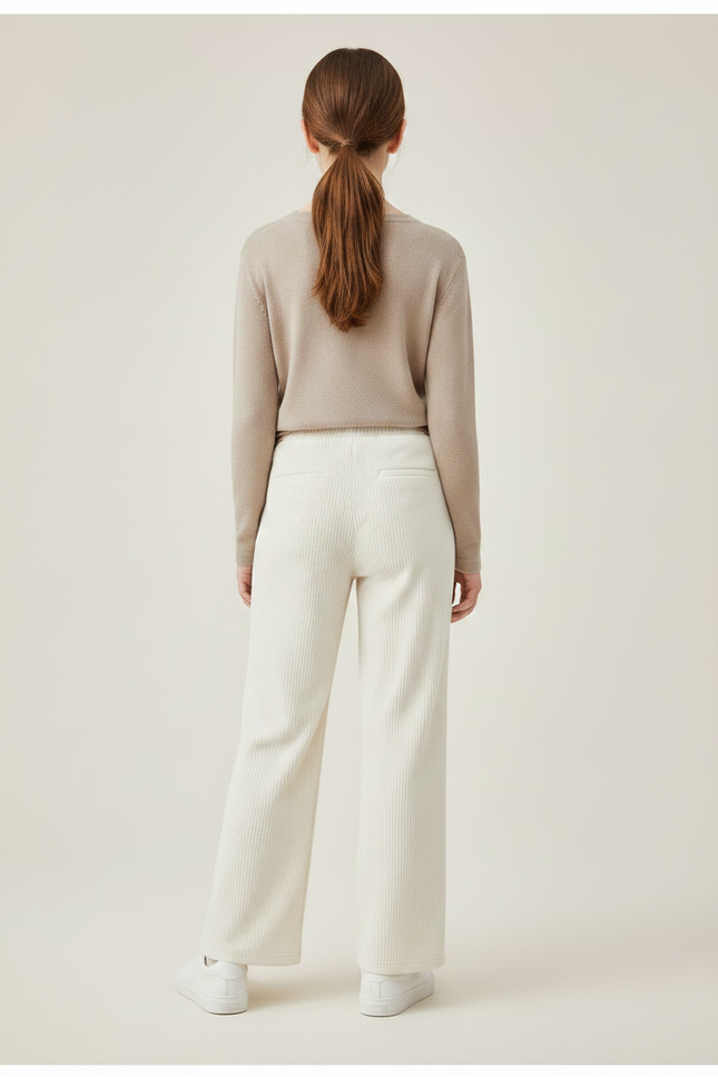 Pantalon Velours Écru Côtelé Ample Fille Décontracté - Beige Cordé - vue 2