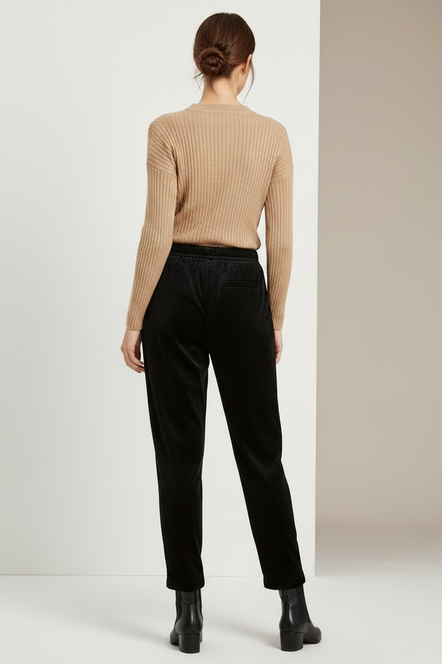 Pantalon Carotte Velours Cotelé Femme - Noir Cordé - vue 2