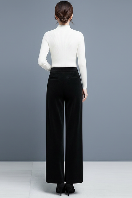 Pantalon Velours Noir Ample Large Élastique Femme - Cordé - vue 2
