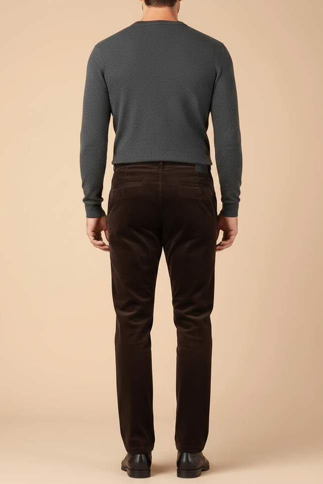 Pantalon Velours Marron Côtelé Droit Homme Chic - vue 2