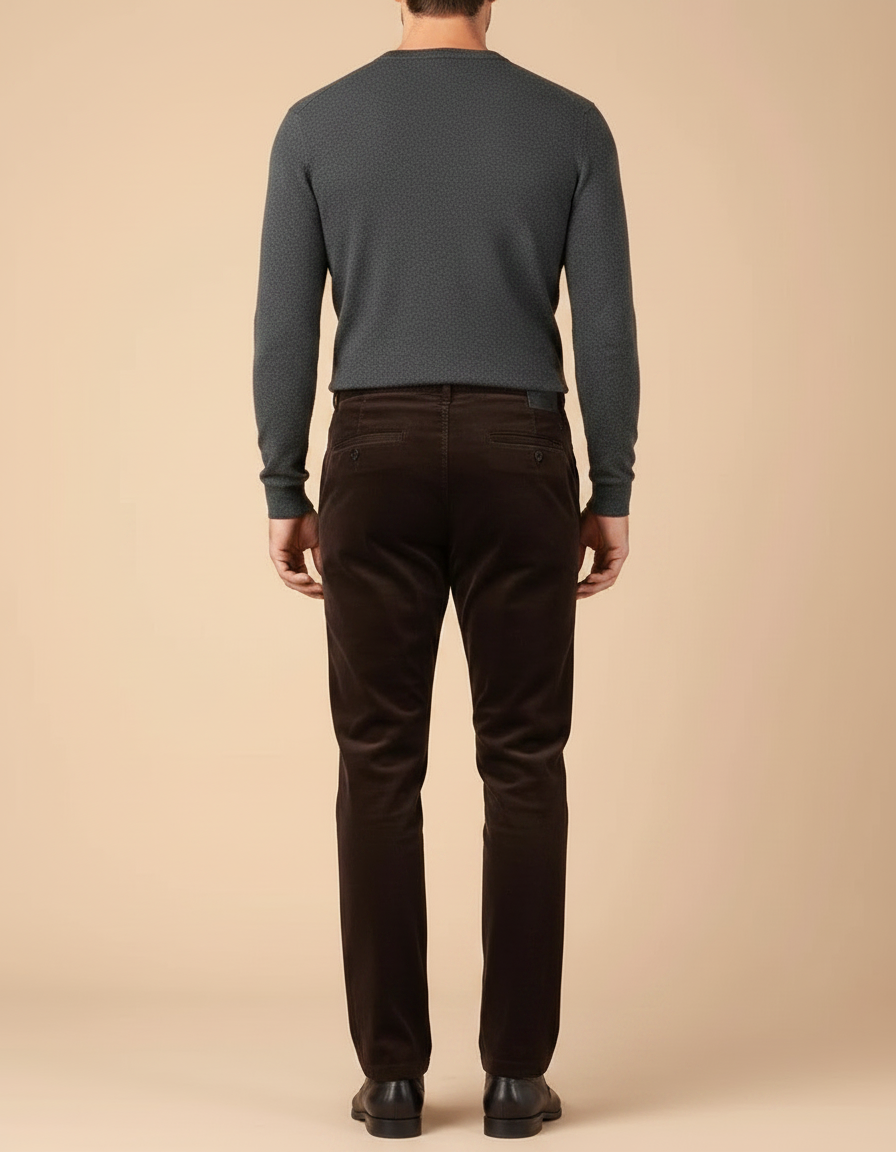 Pantalon Velours Marron Côtelé Droit Homme Chic - vue 2