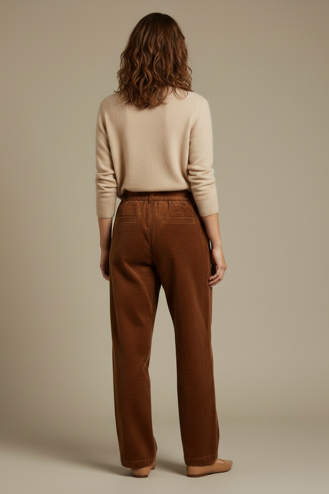 Pantalon Velours Cotelé Femme Marron - Cordé - vue 2