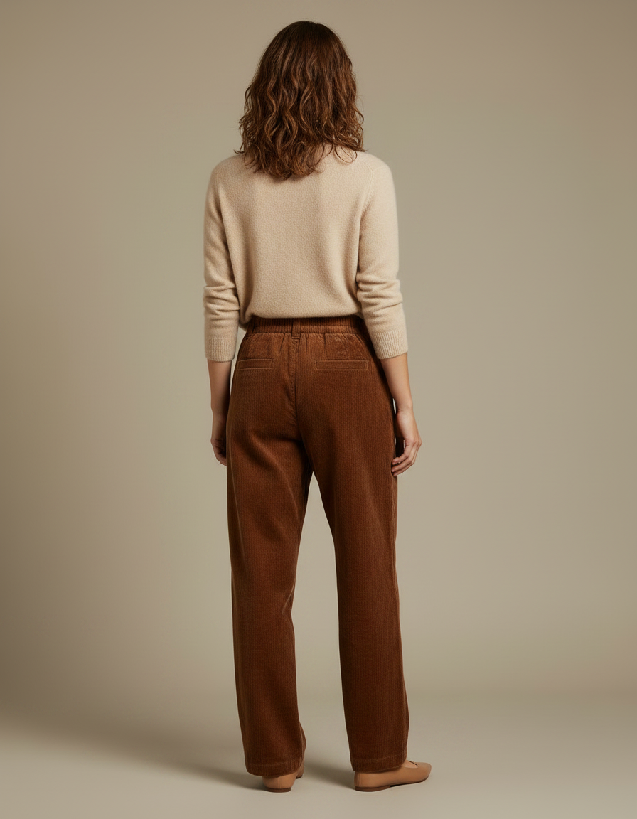 Pantalon Velours Cotelé Femme Marron - Cordé - vue 2