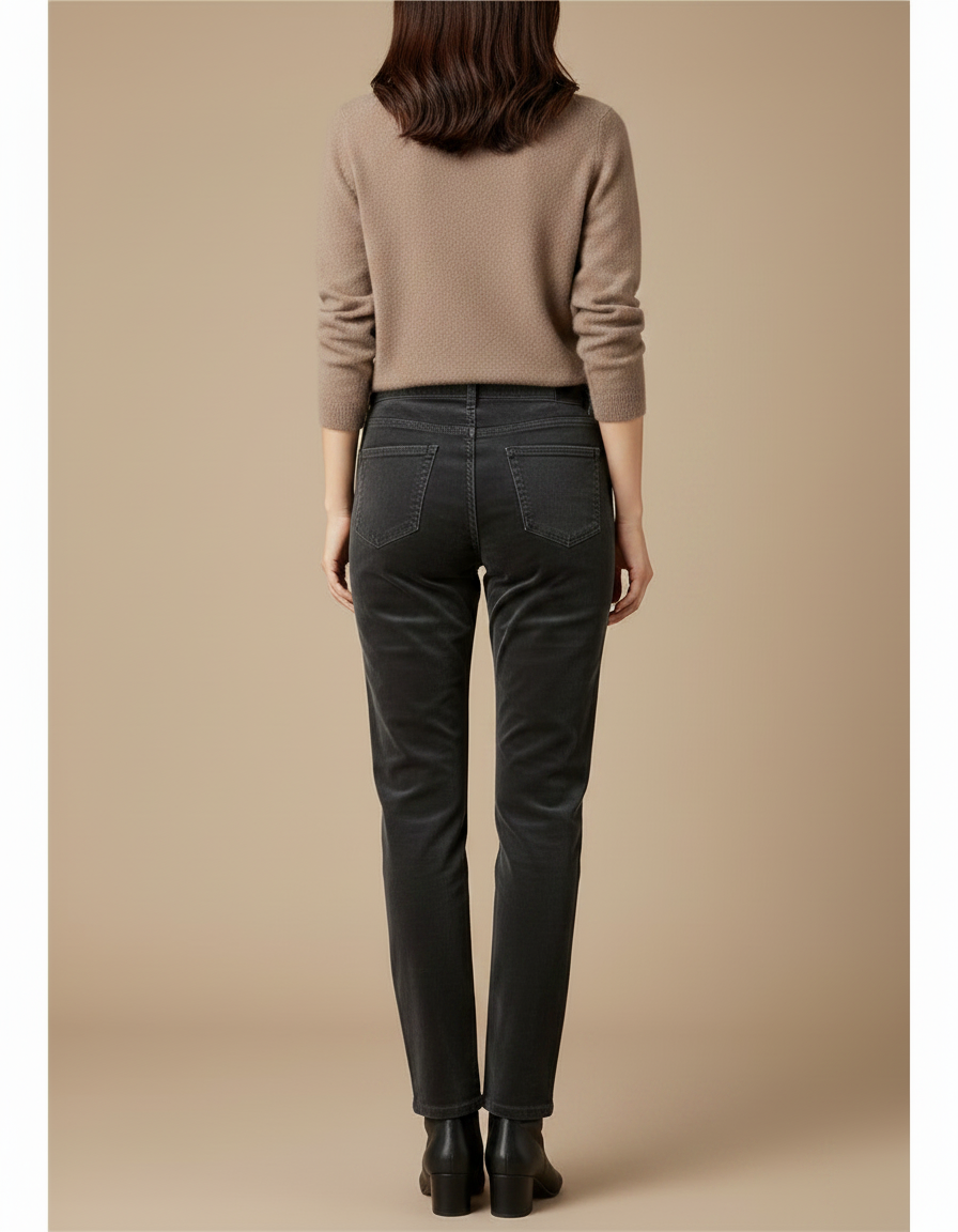 Pantalon Velours Noir Côtelé Droit Hiver Femme - Cordé - vue 2