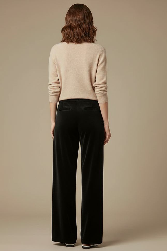 Pantalon Wide Leg Velours Femme - Noir - vue 2