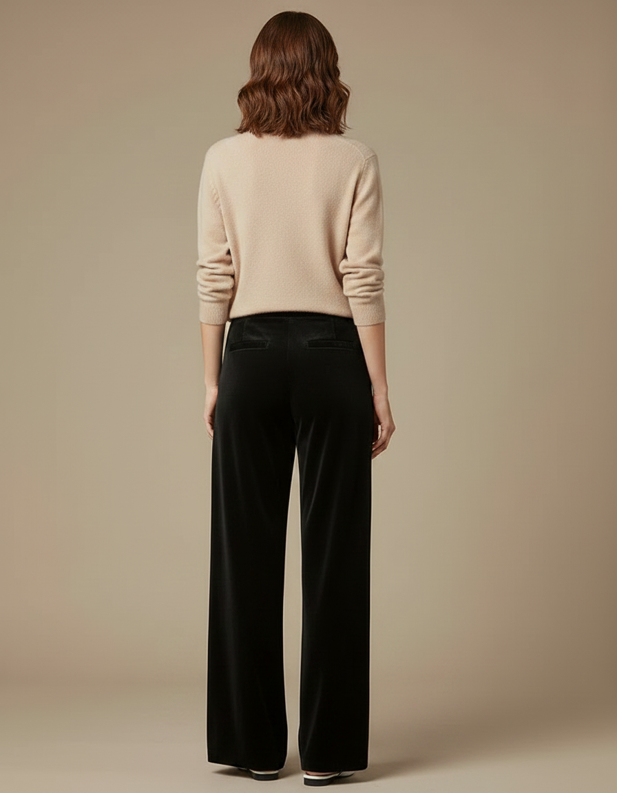 Pantalon Wide Leg Velours Femme - Noir - vue 2
