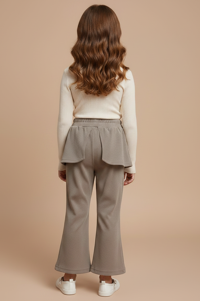 Pantalon Velours Gris Côtelé Ample Jupe Fleur Fille - vue 2