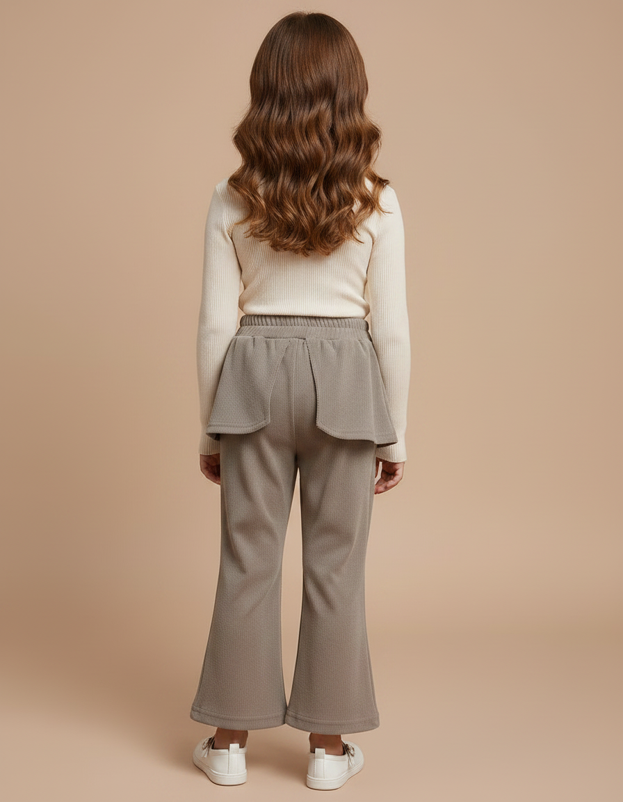 Pantalon Velours Gris Côtelé Ample Jupe Fleur Fille - vue 2