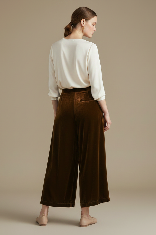 Pantalon Velours Marron Ample Élégant Confortable Femme - vue 2