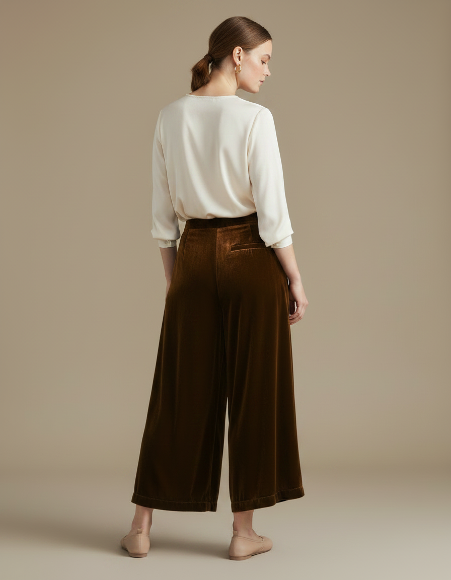 Pantalon Velours Marron Ample Élégant Confortable Femme - vue 2