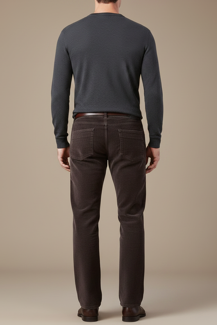 Pantalon Velours Marron Côtelé Droit Classique Homme - Cordé - vue 2