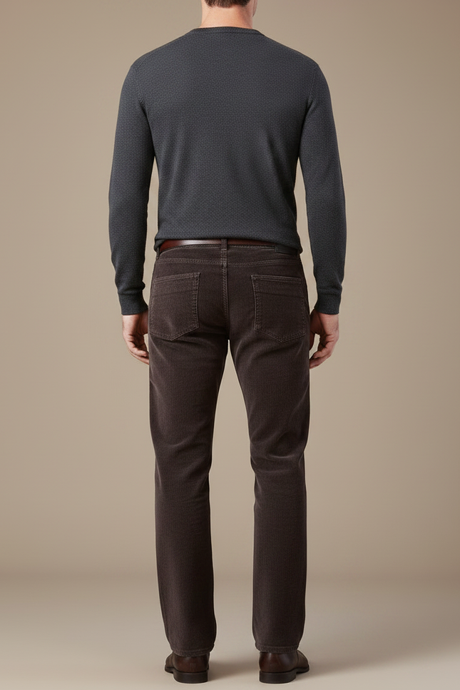 Pantalon Velours Marron Côtelé Droit Classique Homme - Cordé - vue 2