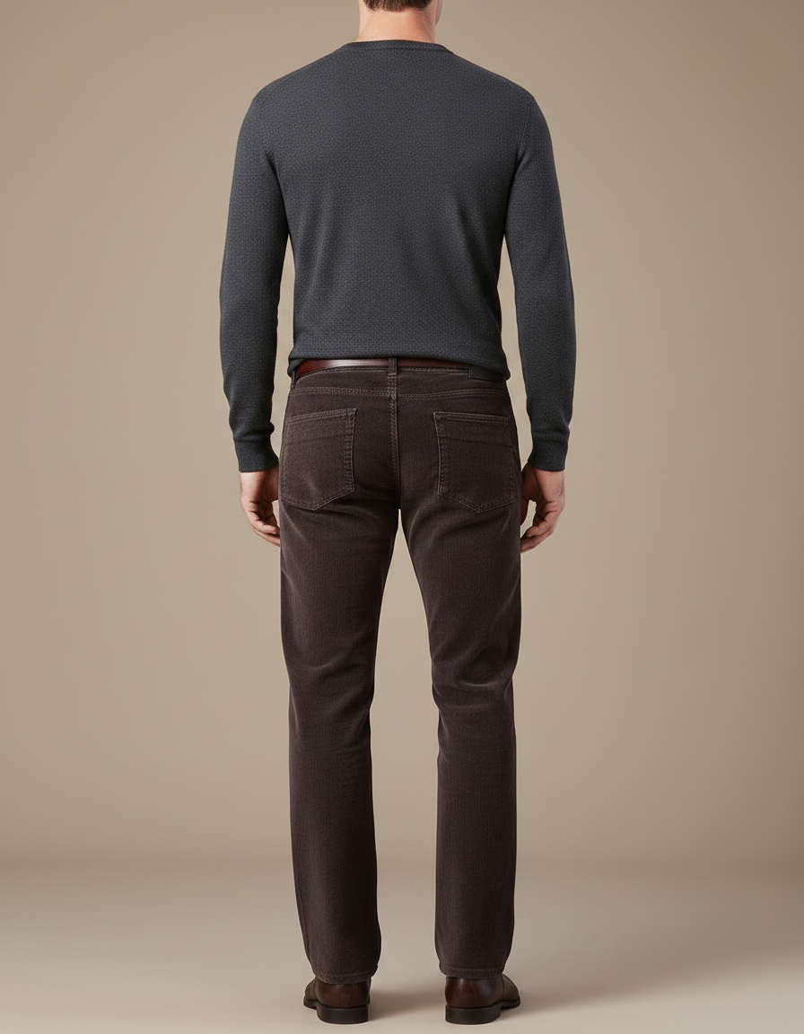 Pantalon Velours Marron Côtelé Droit Classique Homme - Cordé - vue 2