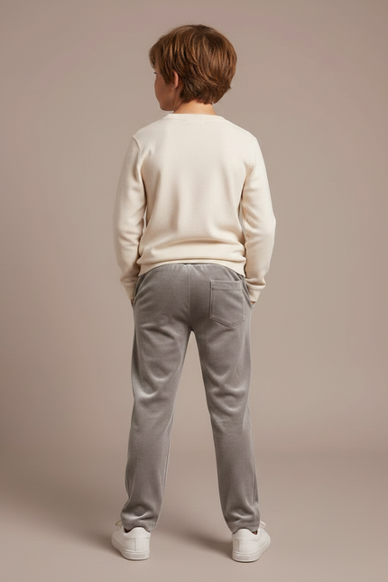 Pantalon Velours Gris Enfant Doux Décontracté Cordon - vue 2