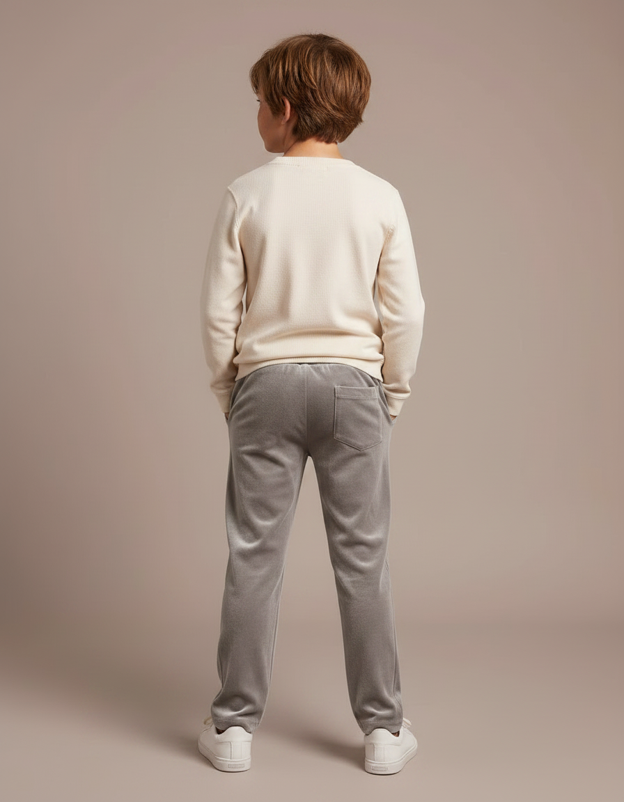 Pantalon Velours Gris Enfant Doux Décontracté Cordon - vue 2