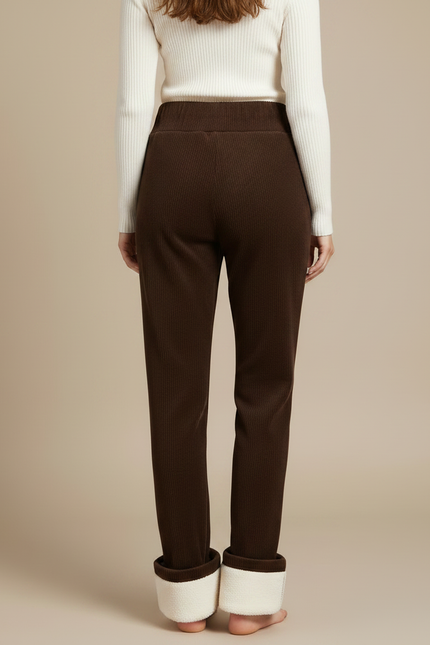 Pantalon Velours Marron Côtelé Doublé Polaire Ample Femme - Cordé - vue 2