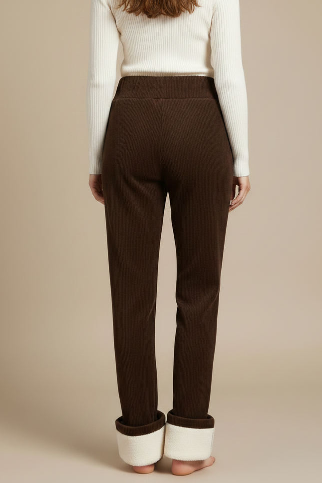 Pantalon Velours Marron Côtelé Doublé Polaire Ample Femme - Cordé - vue 2